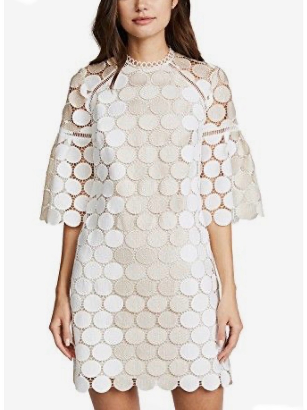Shoshanna Ivory and Gold Broome Dress. Circle Lace. A-line